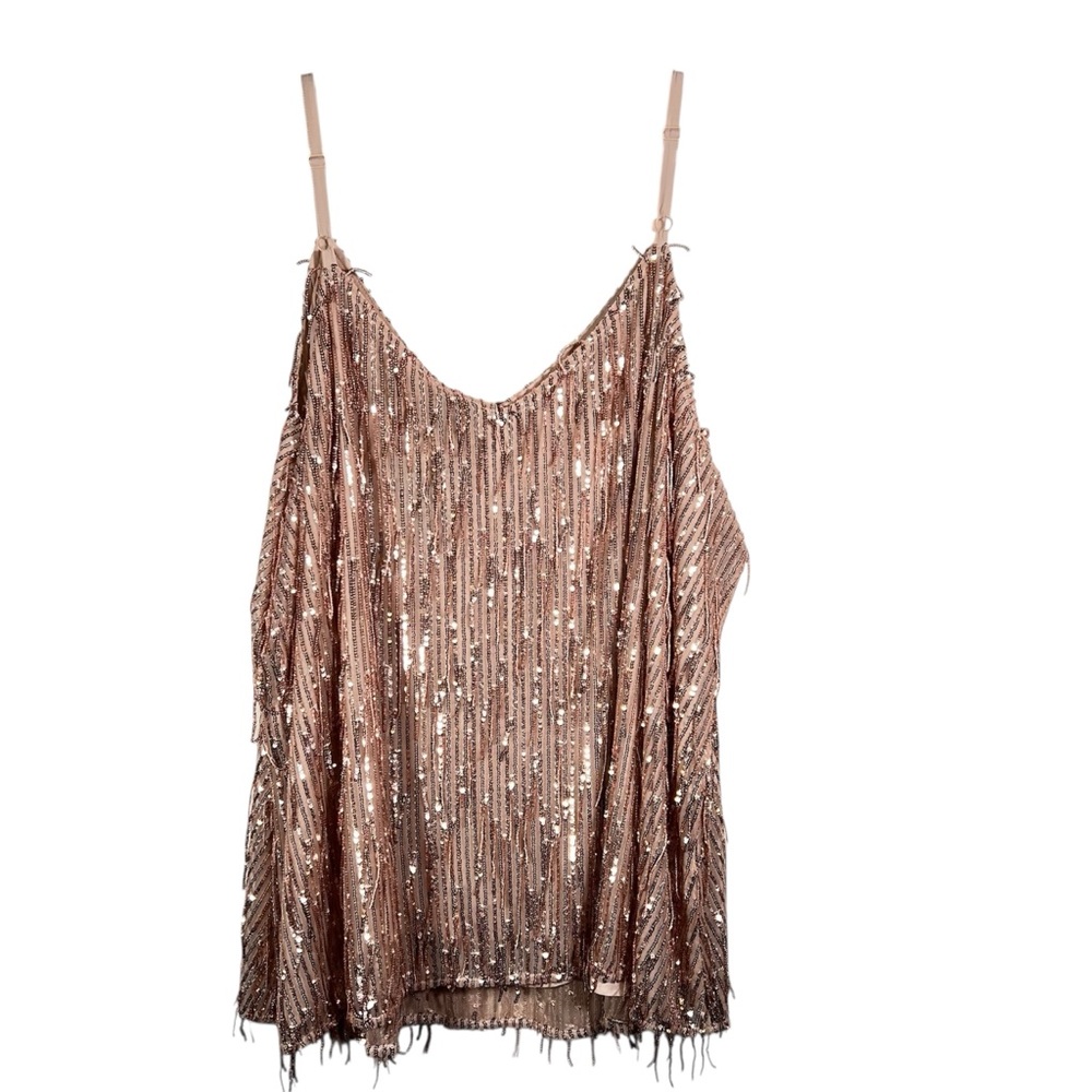 Torrid Sequin Fringe Cami Top Shirt Rose Gold Romantic Sexy NYE Size 6X NWT